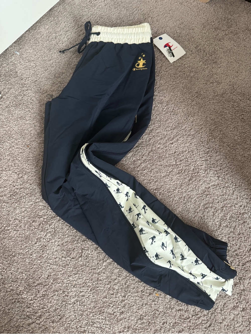 Champion Navy Joggers with White Waistband & Printed Lining